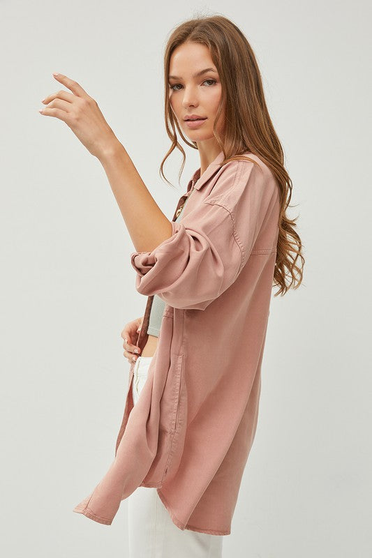 Mauve OVERSIZED TENCEL SHIRT-Risen Jeans