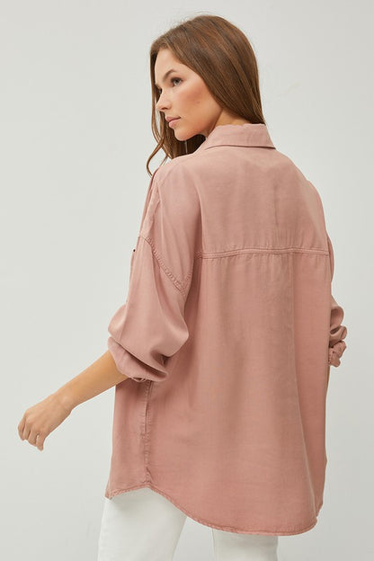 Mauve OVERSIZED TENCEL SHIRT-Risen Jeans