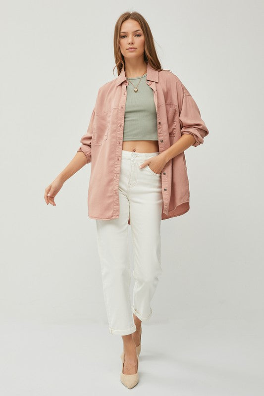 Mauve OVERSIZED TENCEL SHIRT-Risen Jeans