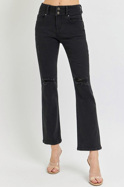 BLACK HIGH RISE ANKLE STRAIGHT JEANS- Risen Jeans