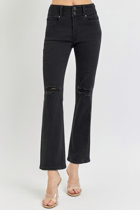 BLACK HIGH RISE ANKLE STRAIGHT JEANS- Risen Jeans