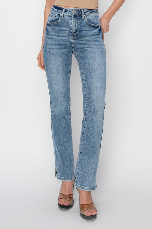 HIGH RISE RELAXED STRAIGHT JEANS SIDE SLIT-Risen Jeans