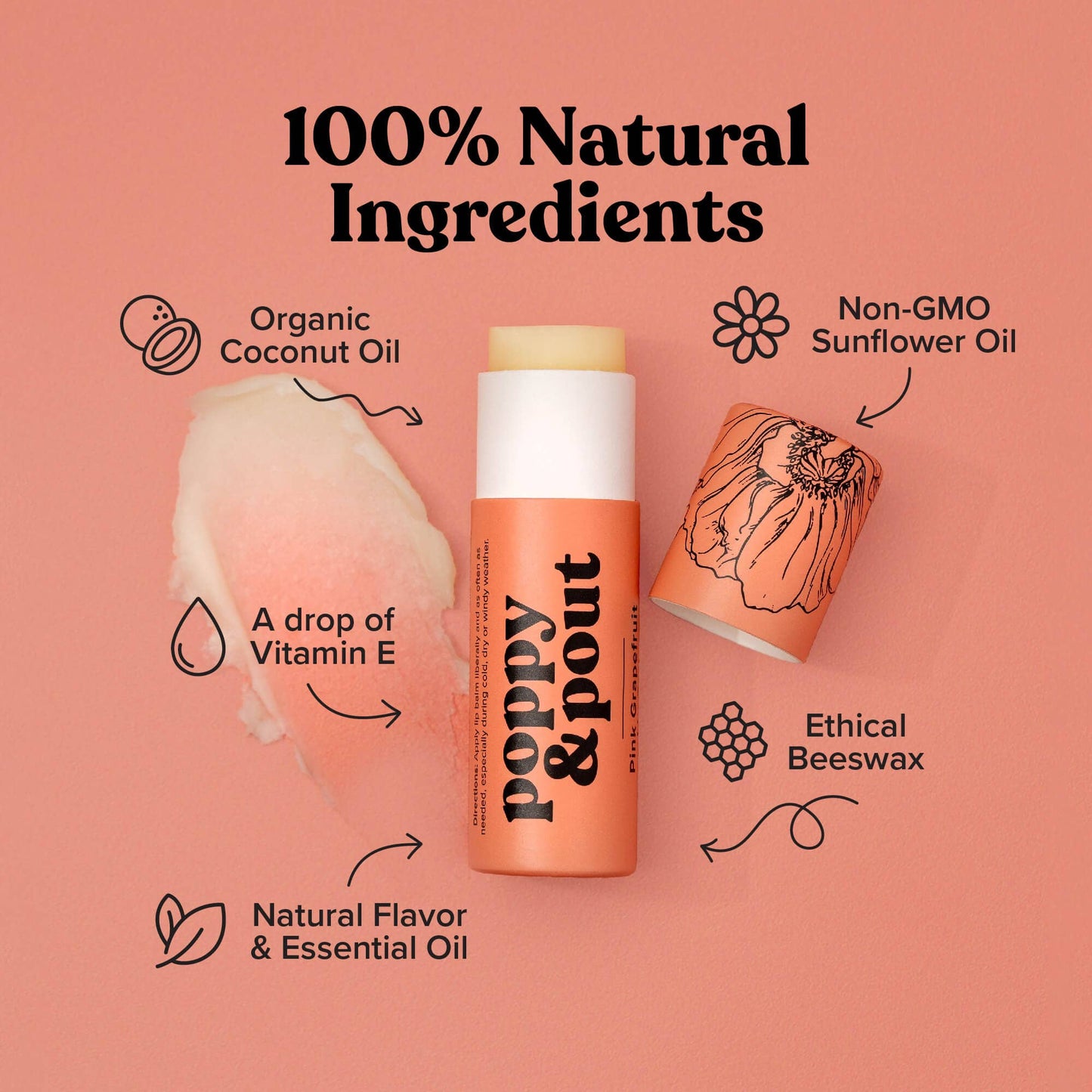 Lip Balm, Pink Grapefruit-Poppy & Pout