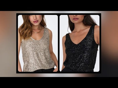 Sparkle V Neck Top by ONLY - BLACK