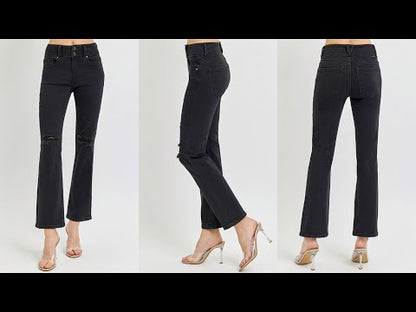 BLACK HIGH RISE ANKLE STRAIGHT JEANS- Risen Jeans