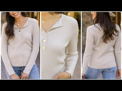 G&L Ribbed Henley Sweater Oatmeal