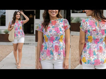 Grace & Lace Sweet Sangria Top in Pastel Floral