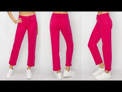 Risen Fuchsia Mid-rise Boyfriend Pant