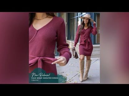 Grace & Lace Faux Wrap Cabernet Sweater Dress